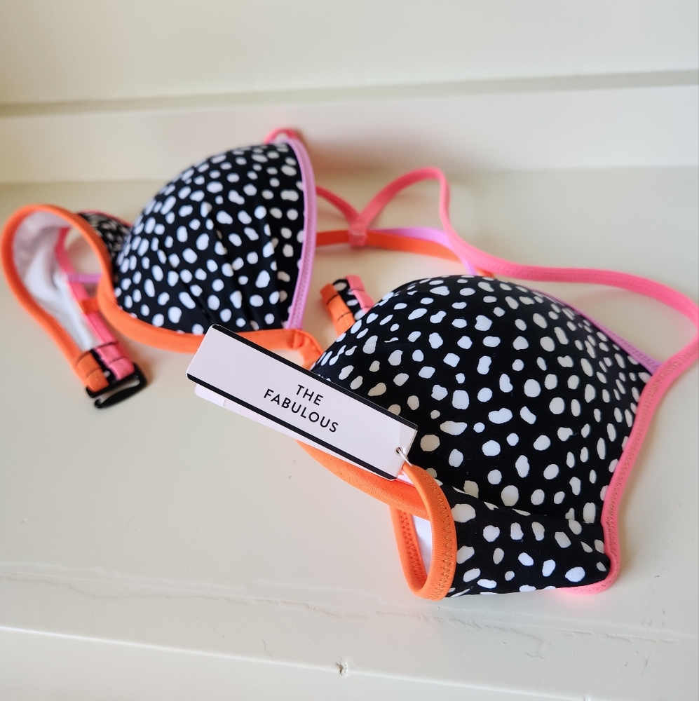 NWT Victoria's Secret Black & Neon Multicolored Molded Push Up Bikini Swim Top - Picture 3 of 6